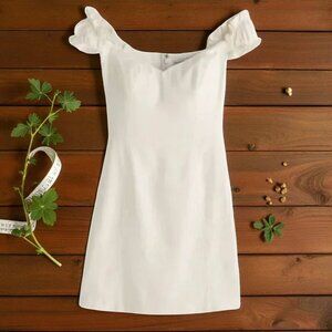 Abercrombie & Fitch White Linen Blend Mini Dress Ruffle Strap Summer Sundress XL